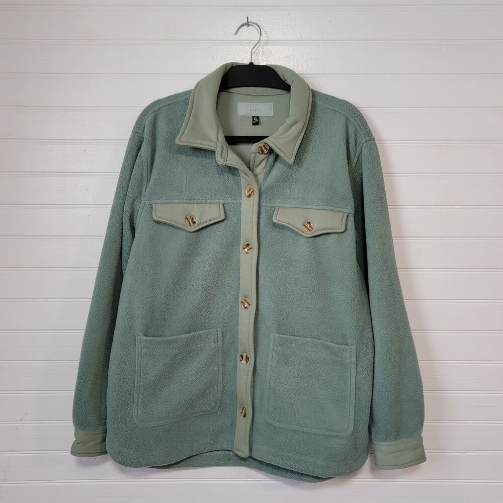 Blank NYC Sage Green Shacket Button Up Shirt Jacket Size XL Fleece Teddy Top